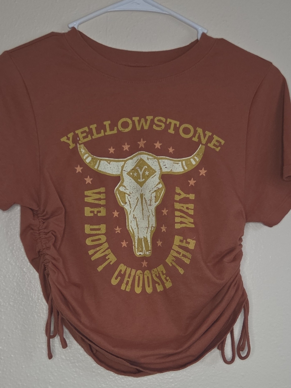 Yellowstone Womans Short Sleeve Tee - Rust with Yellow Graphic